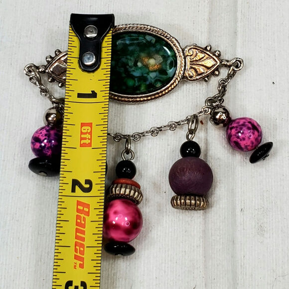 Vtg Bohemian Boho Dangle Beads 2.5" Unsigned Pin Brooch - Picture 3 of 4